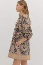 Taupe Botanical Print Contrast Dress SHIPS OR PICKUP 10/10/25