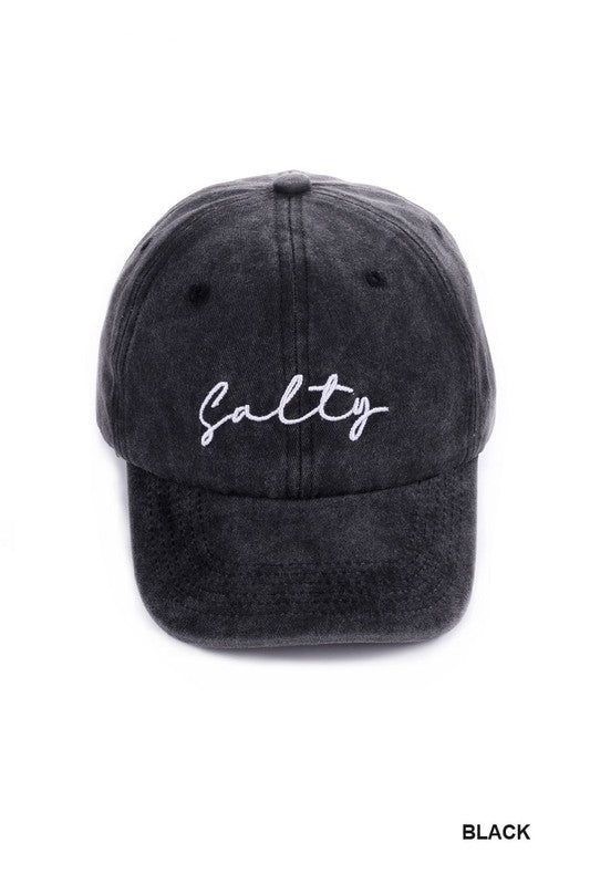 Salty Embroidered Vintage Wash Baseball Hat- Black