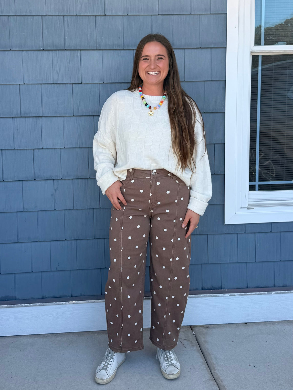 PREORDER: Brown Polka Dot Barrel Jeans
