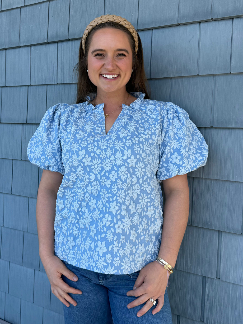 Light Blue Floral Pattern Texture Top