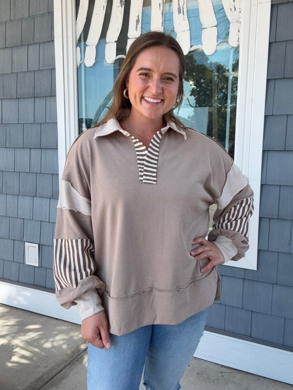Mix Match High Low Taupe Casual Top
