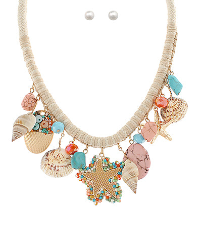 Starfish & Sea-life Multi Chard Cord Necklace Set