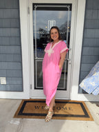 Pink Appliqué Trim Midi Dress