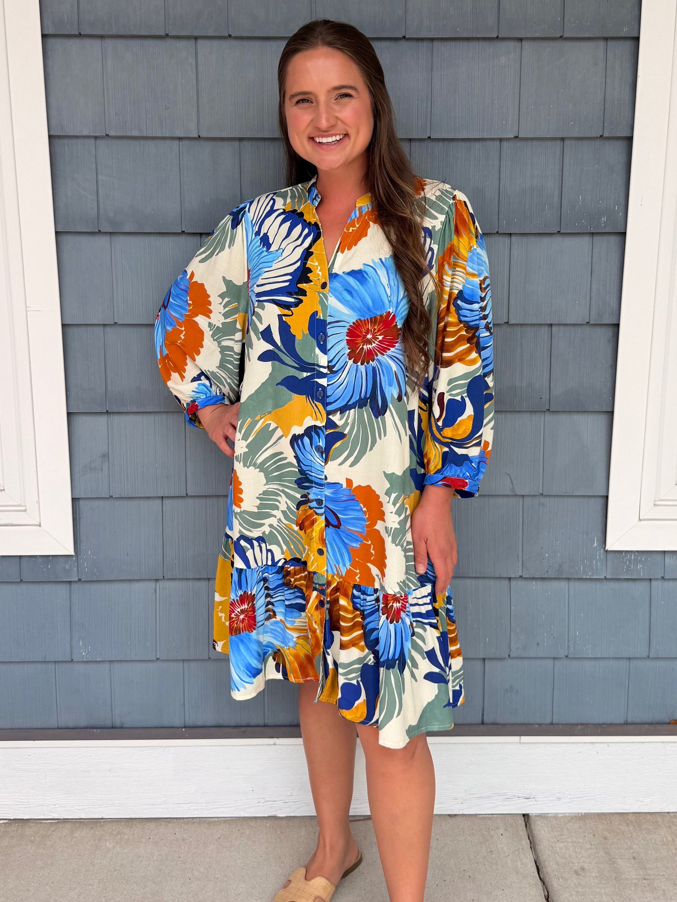 Multicolor Floral Ruffle Hem Dress