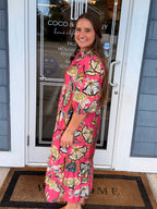 Pink Boho Paisley Pink Midi Dress