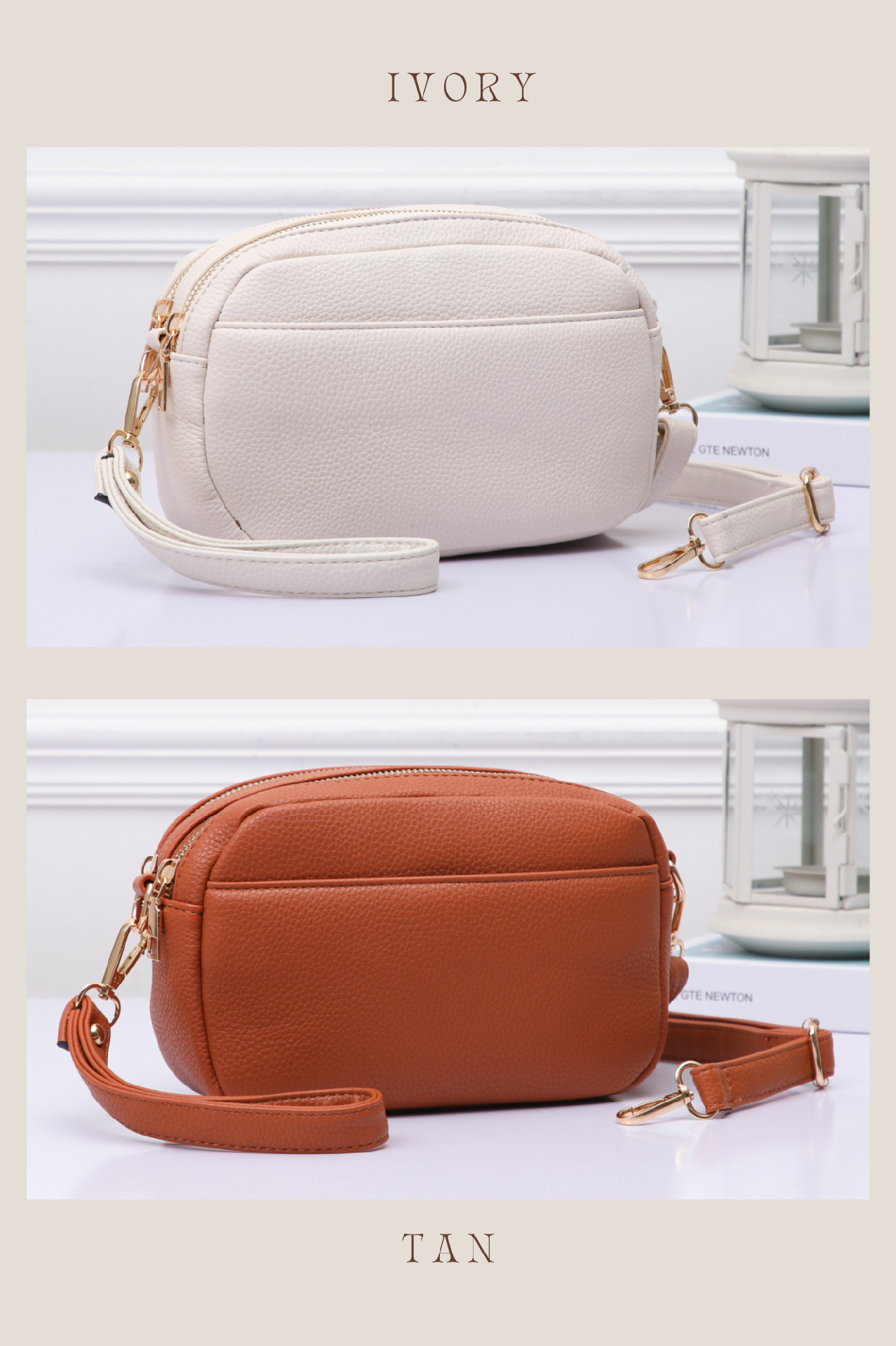 Tan Luna Petite Luxe Pebble Vegan Leather Crossbody Bag