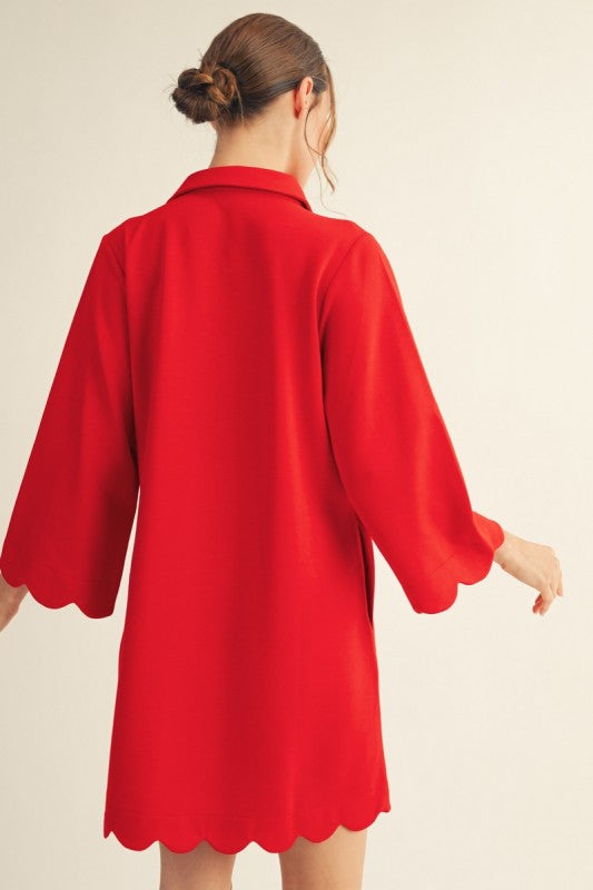 Red Scalloped Hem Solid Dress : SHIPS OR PICKUP 5/26/26