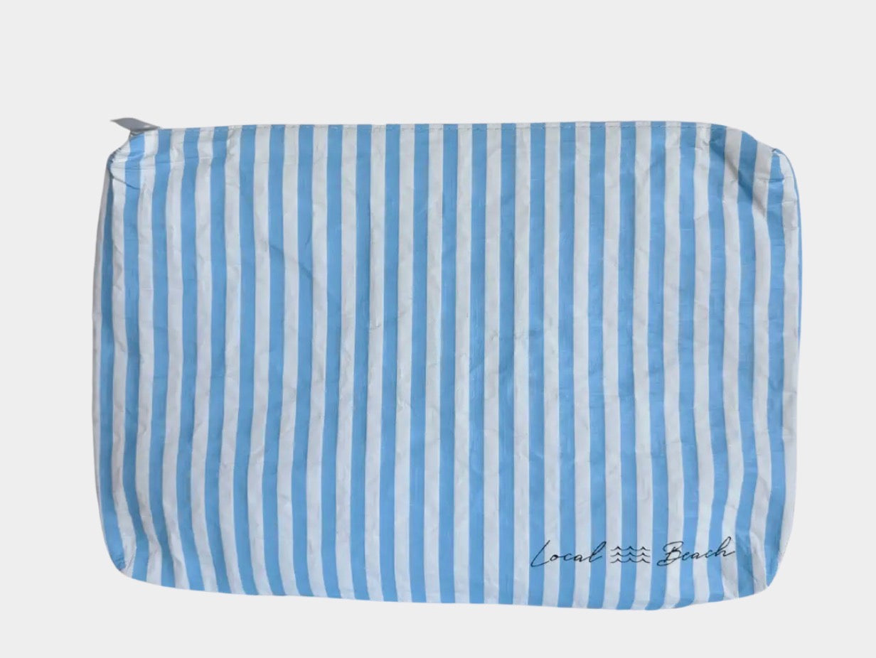 Blue Stripe Water Resistant Pouch- Medium