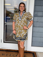 Olive Floral Print Mini Dress