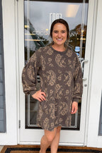 Paisley Print French Terry Sweatshirt Dress