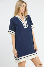 Navy Linen Mini Dress