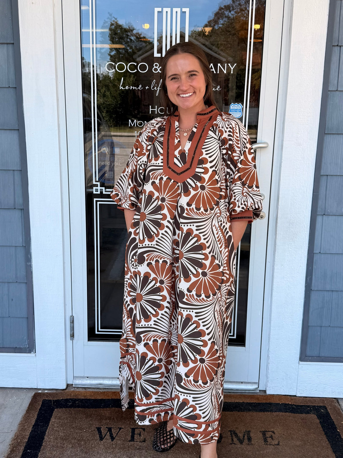 Brown Mix Abstract Midi Dress