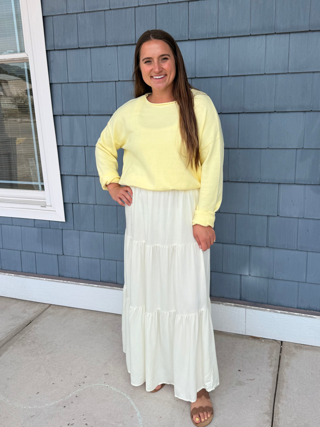 Off White 3-tier Elastic Waist Skirt