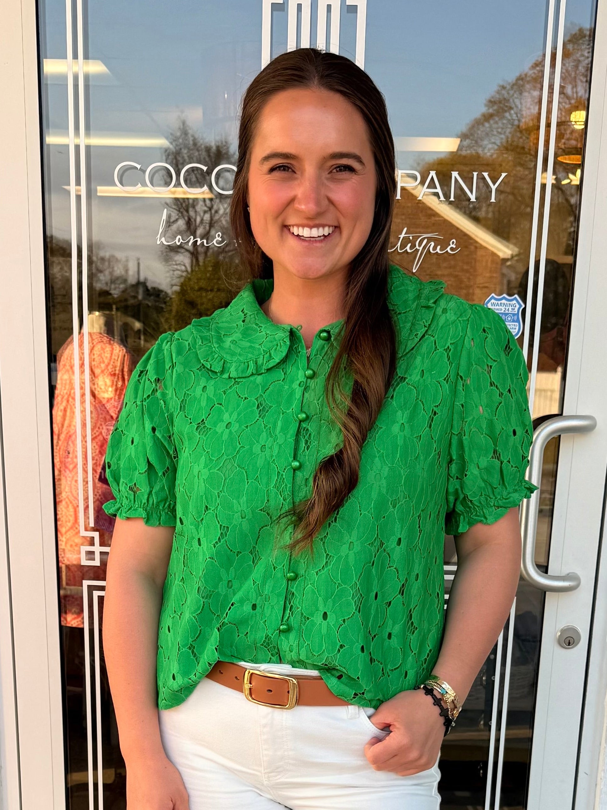 Kelly Green Peter Pan Collar Lace Top