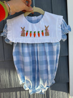 Blue Gingham Bunny Bib Bubble 12M