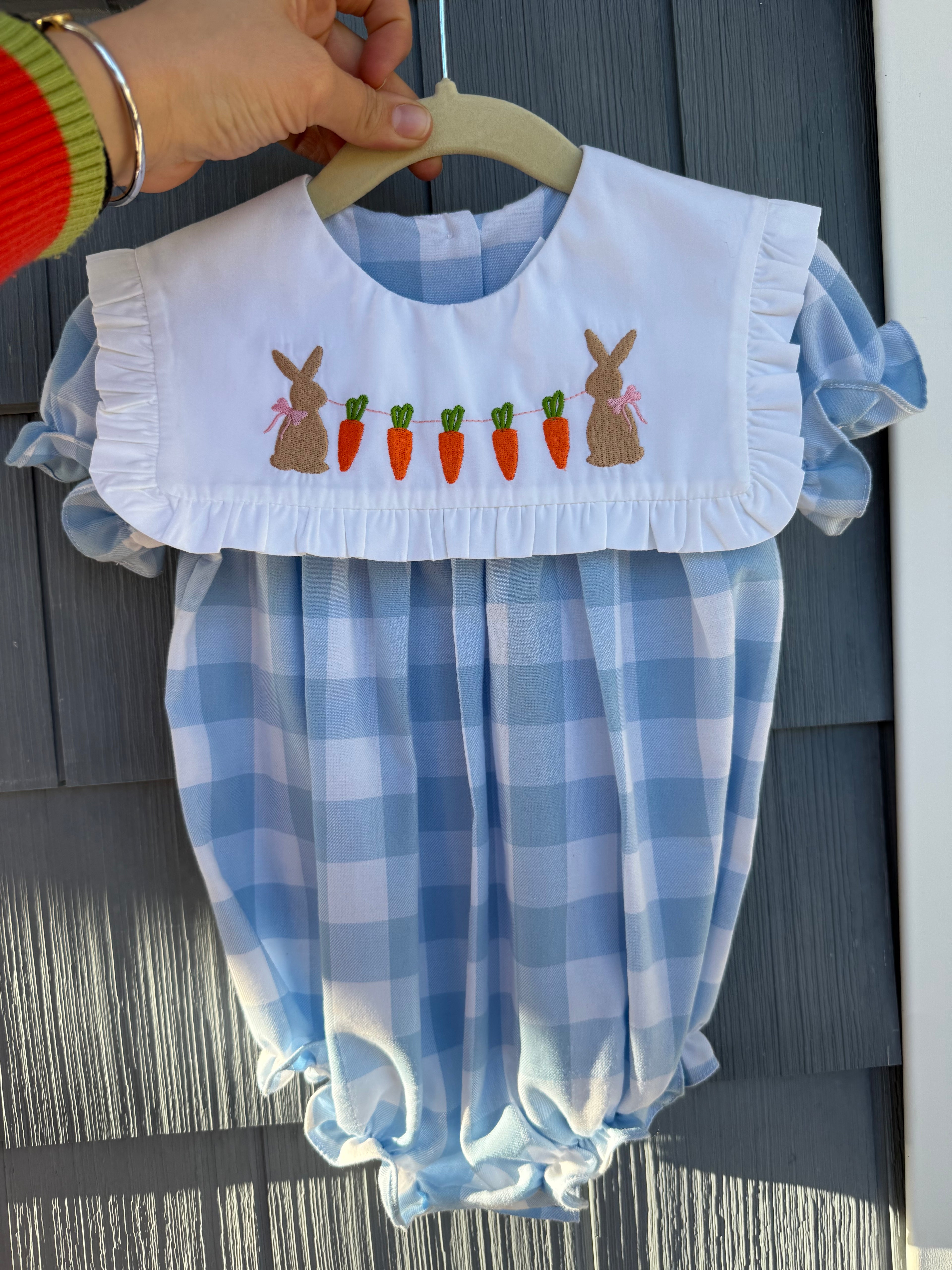 Blue Gingham Bunny Bib Bubble 12M