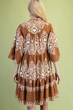 Camel Printed Tiered Dress