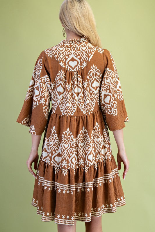 Camel Printed Tiered Dress