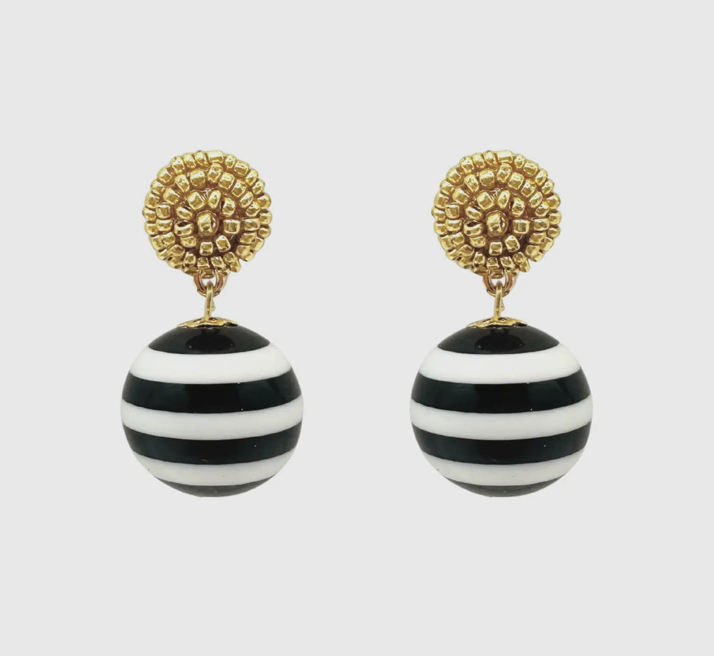 Black & White Stripe Beaded Earrings