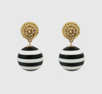 Black & White Stripe Beaded Earrings