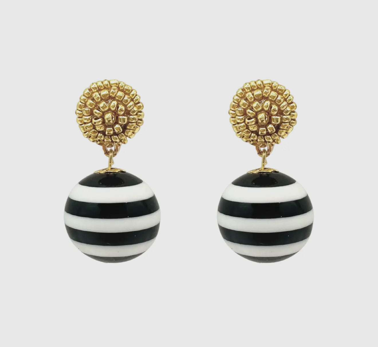 Black & White Stripe Beaded Earrings