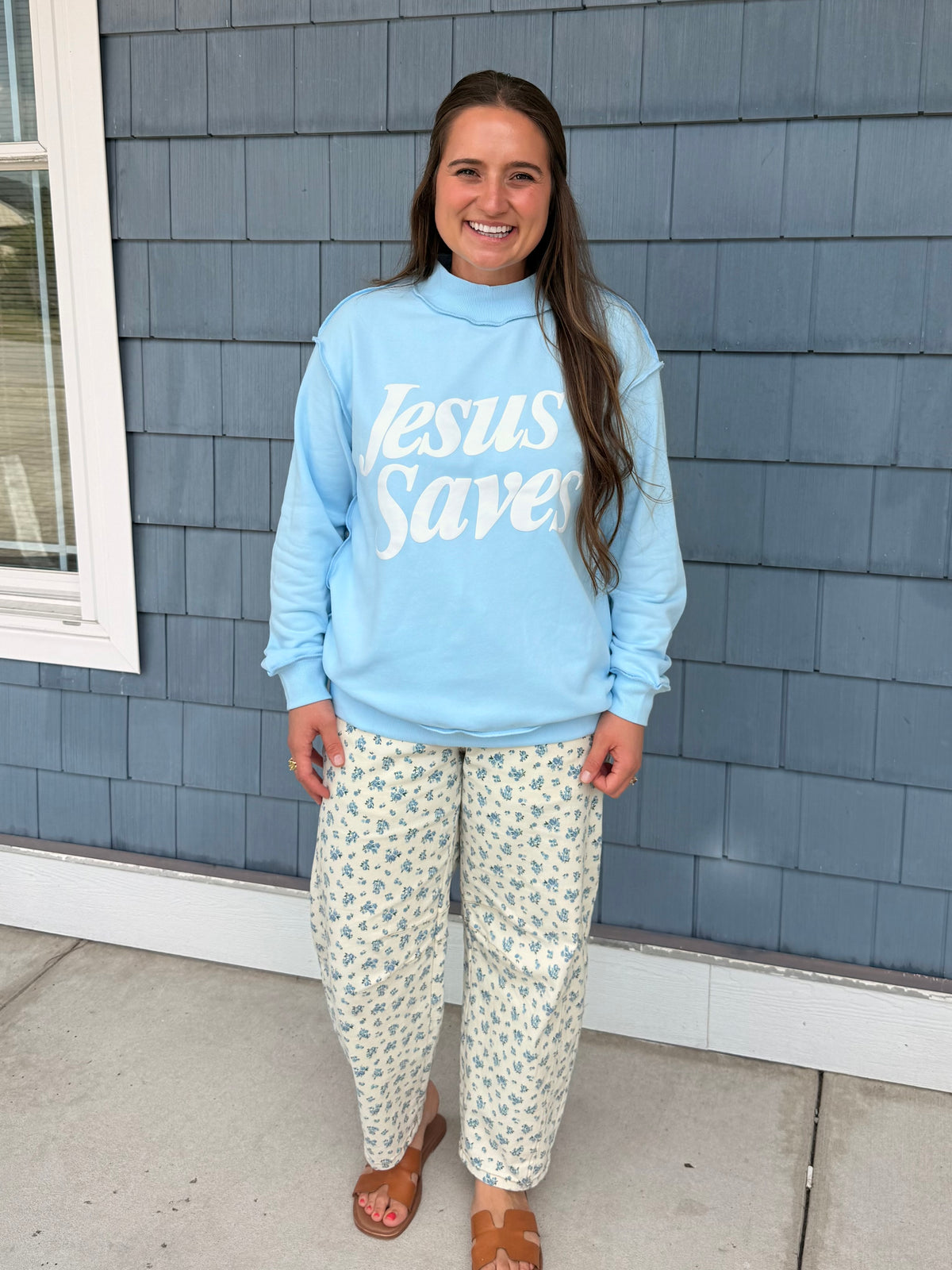 Blue Jesus Saves Mockneck Sweatshirt