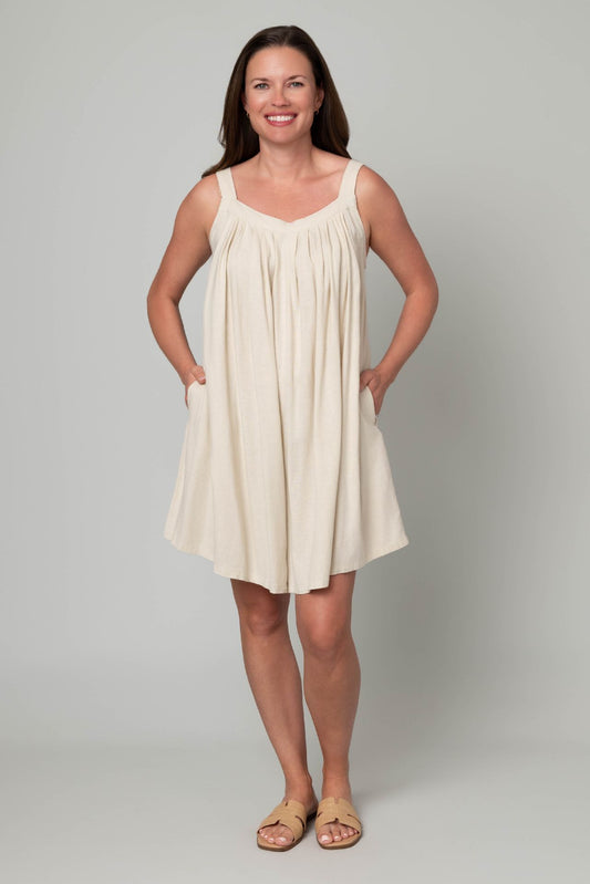 Natural Linen Blend Romper W/pockets
