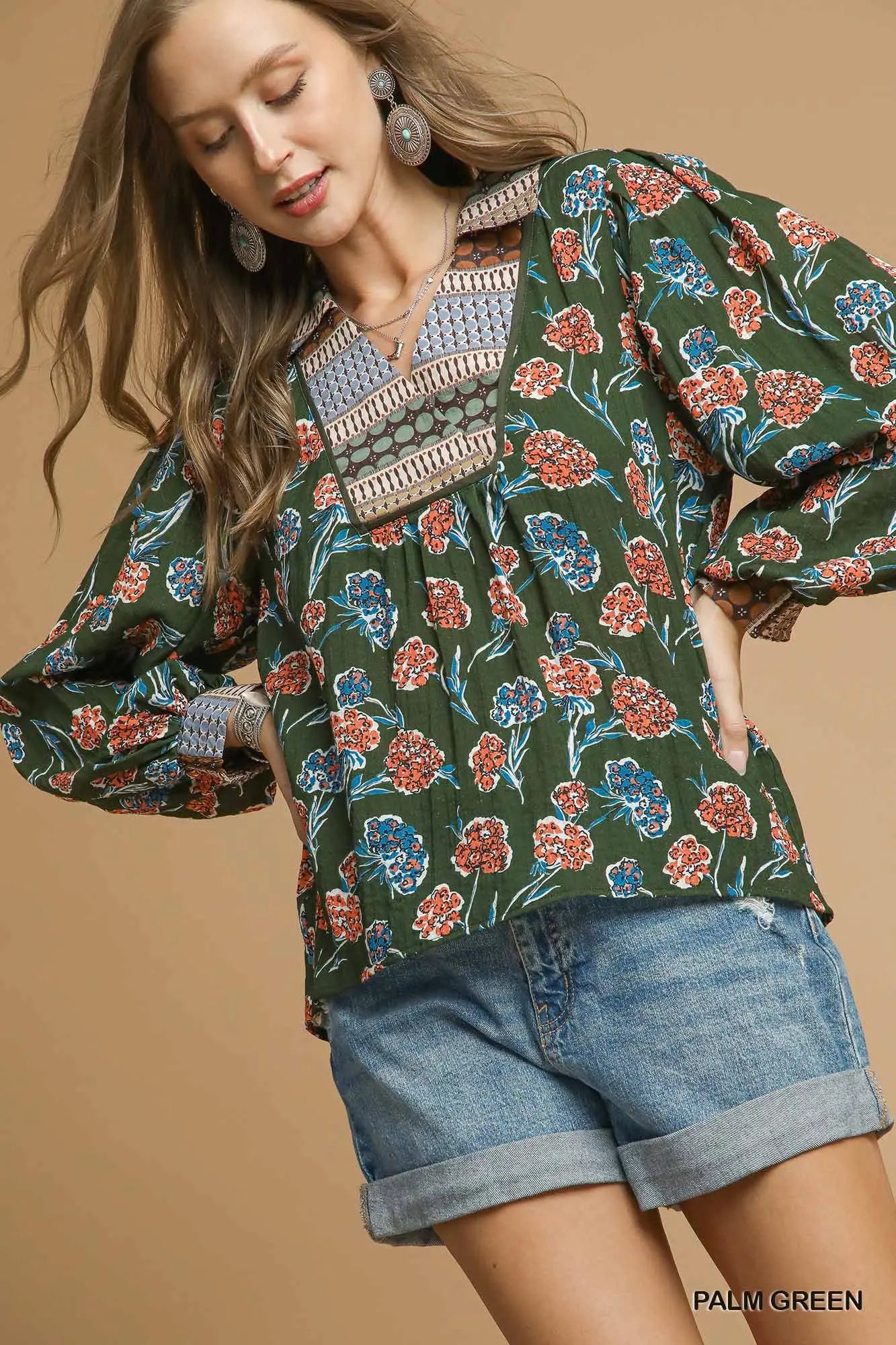 Green Floral Print Collar Blouse SHIPS OR PICKUP FROM COCO 10/10/25