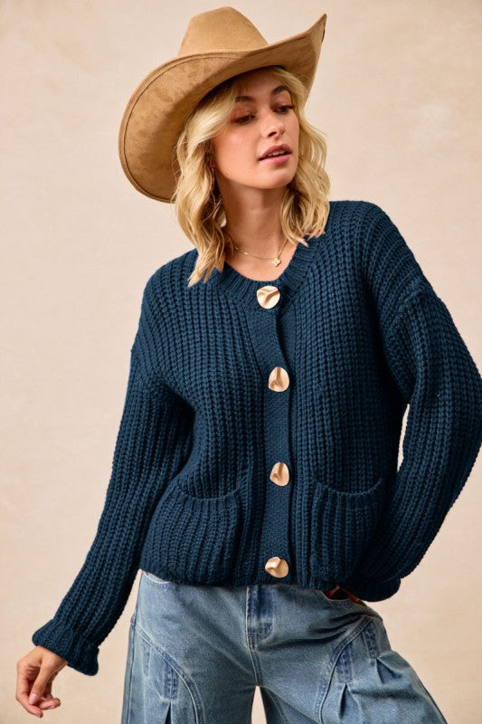 Navy Button Up Cardigan