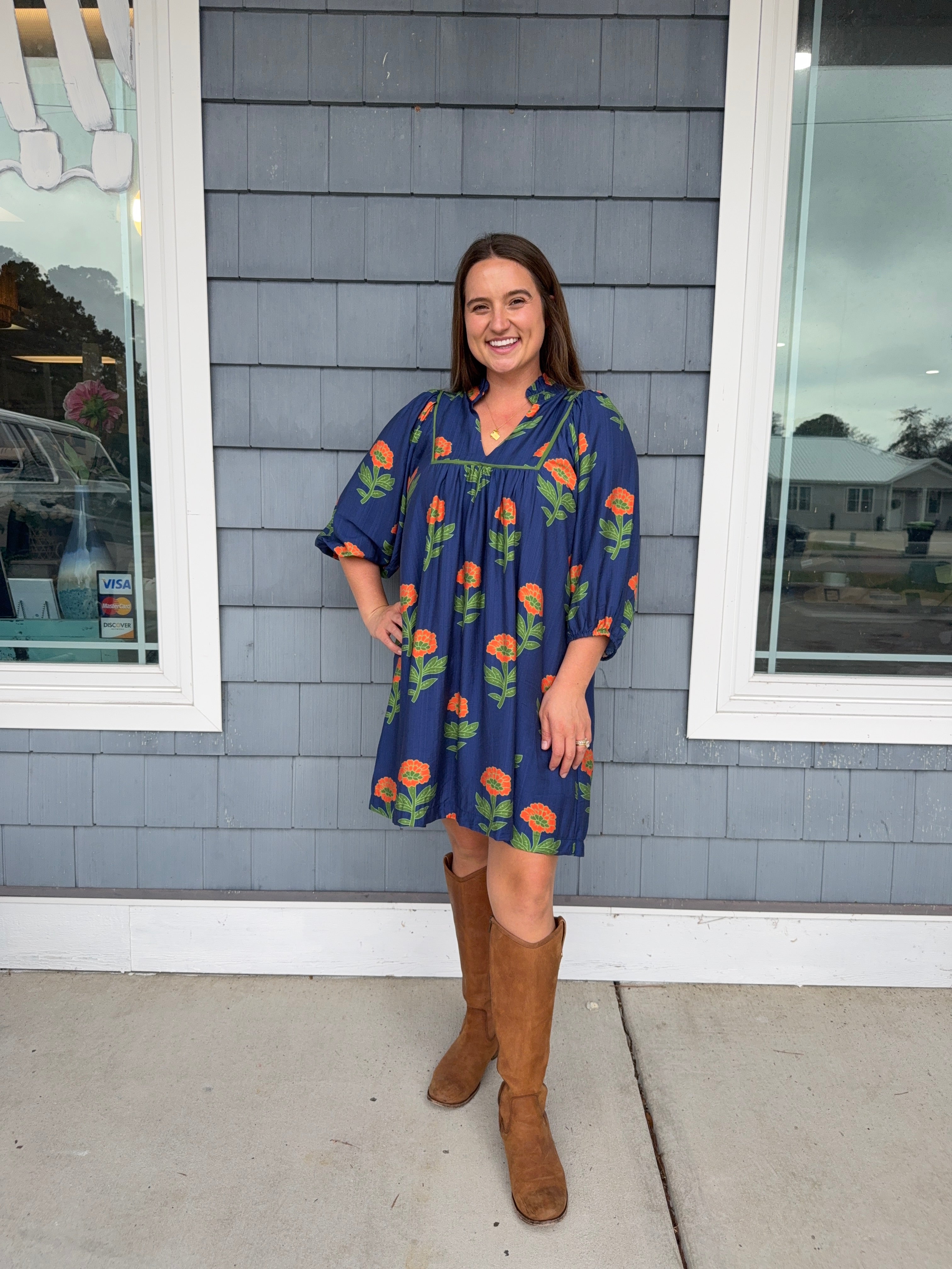 Navy Floral Fall Dress