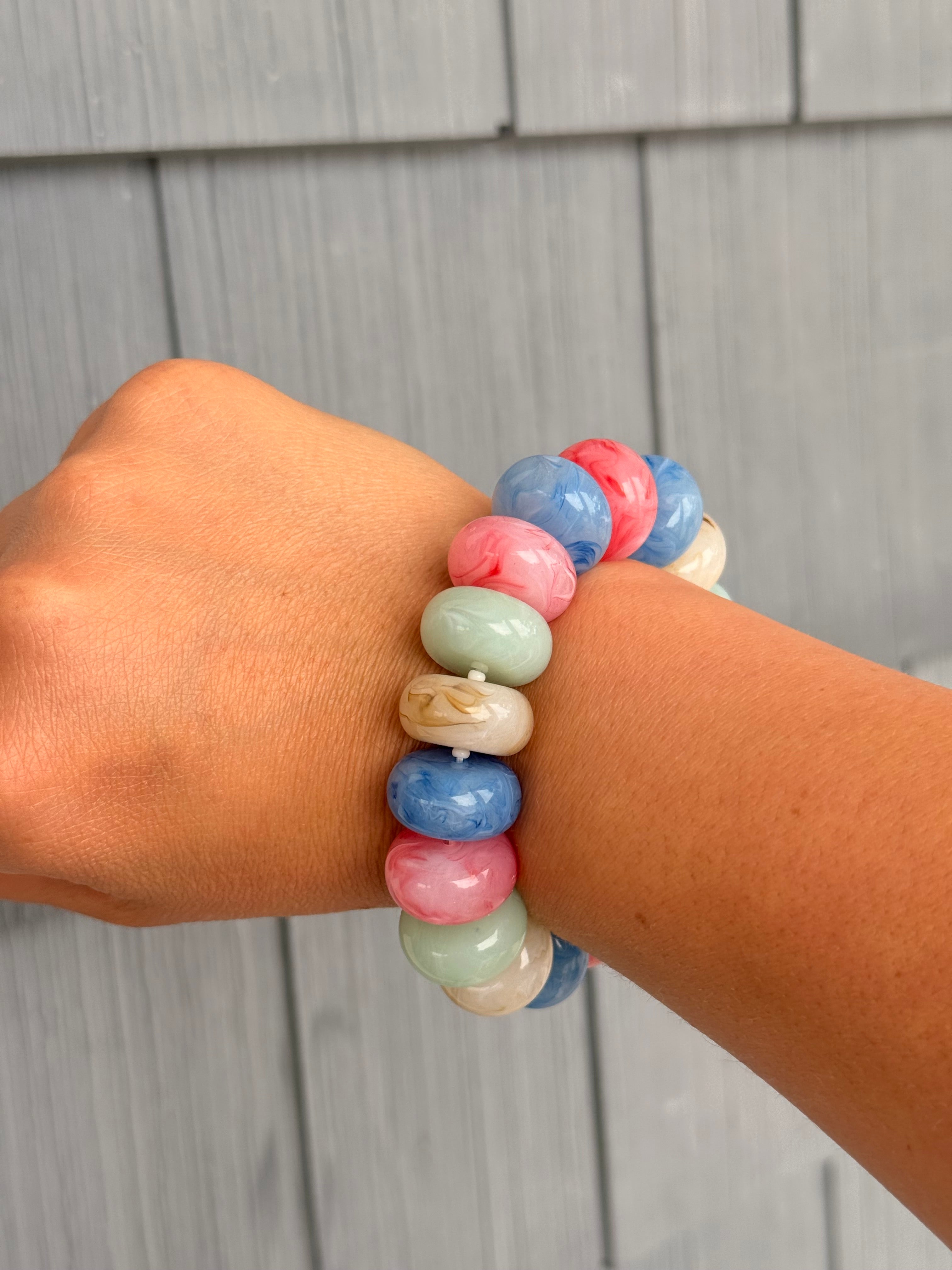 Chunky Marble Beaded Stretch Bracelet - Multi