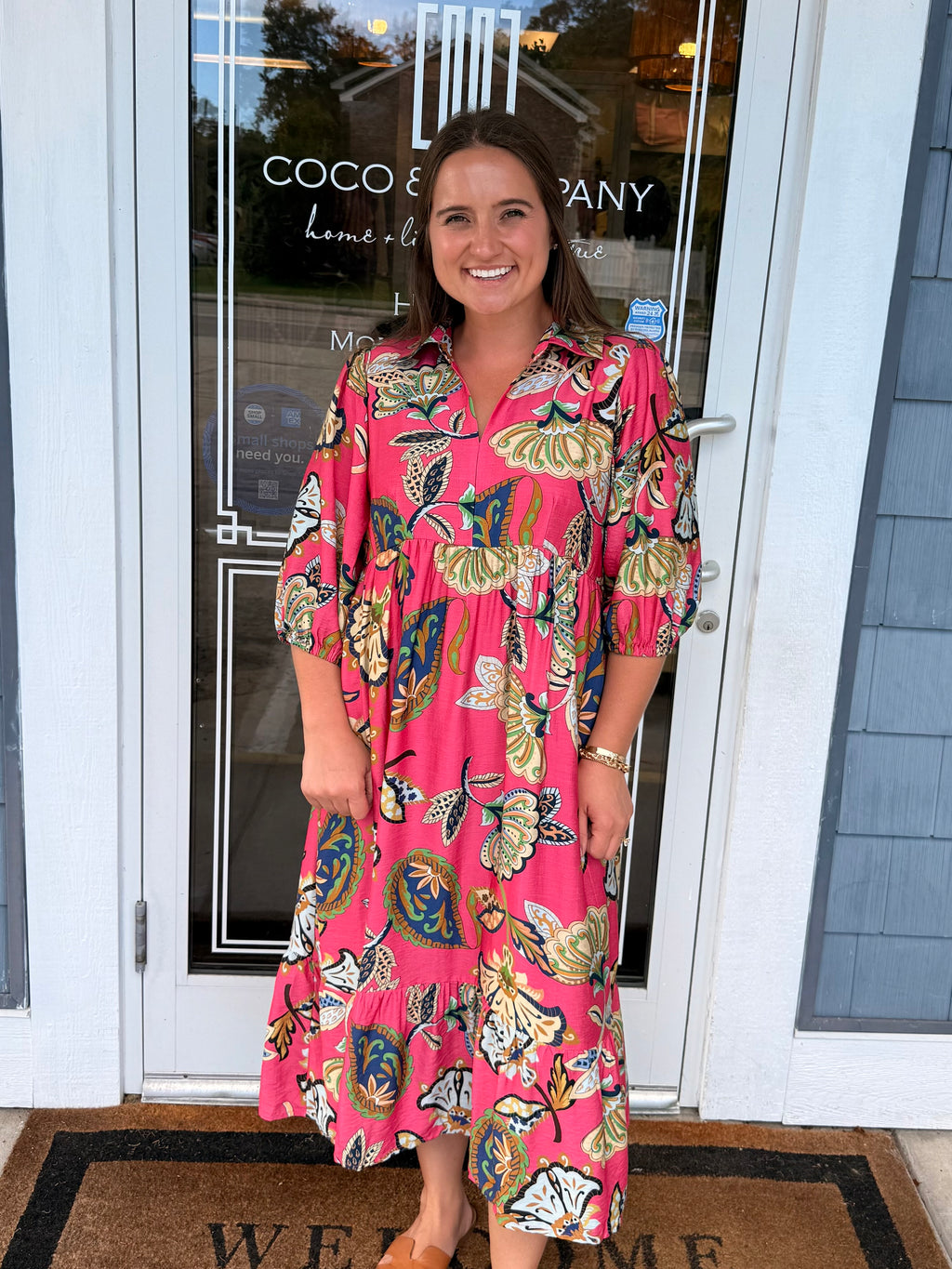 Pink Boho Paisley Pink Midi Dress