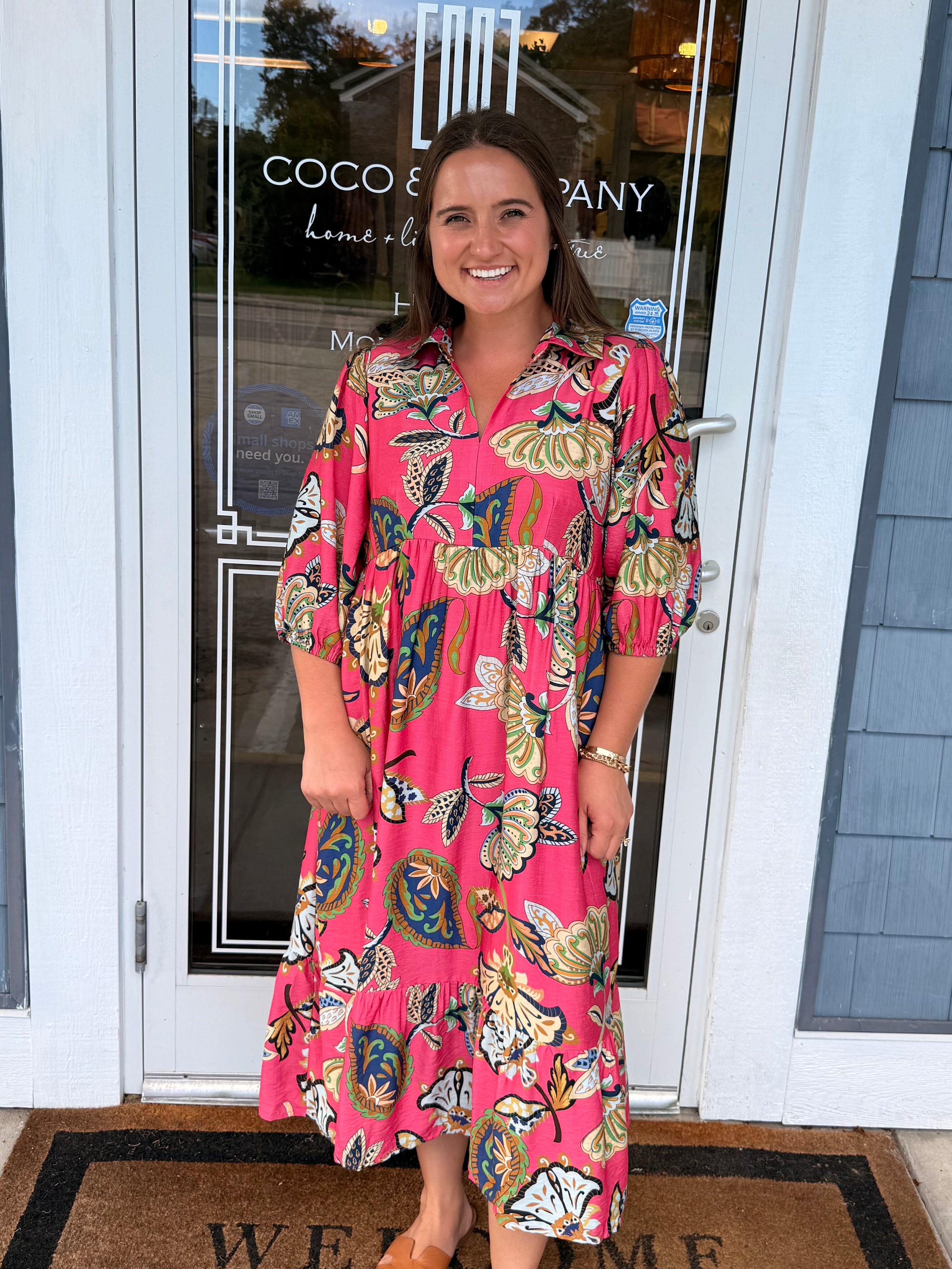 Pink Boho Paisley Pink Midi Dress
