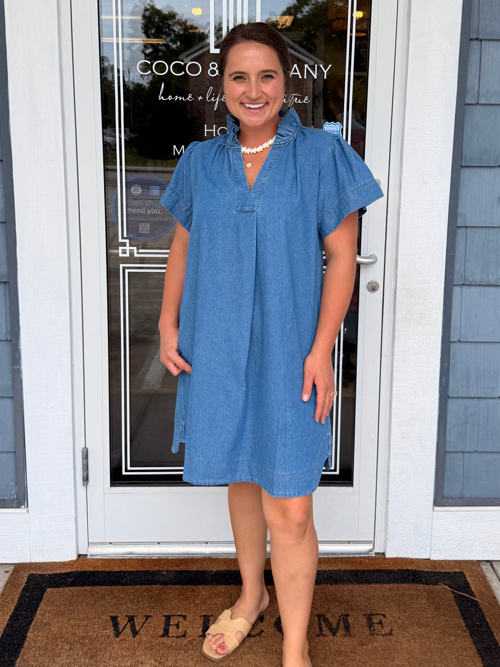 Denim Ruffle Collar Mini Dress
