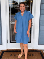 Denim Ruffle Collar Mini Dress