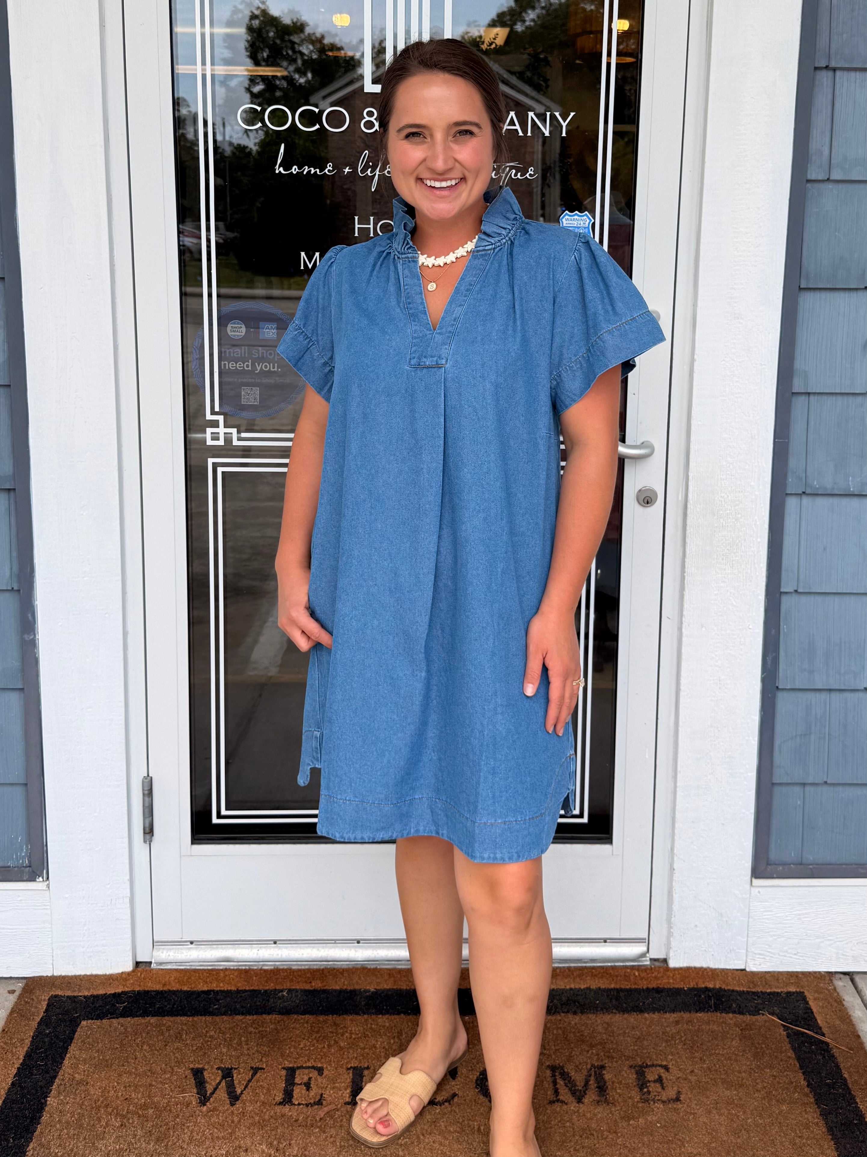 Denim Ruffle Collar Mini Dress