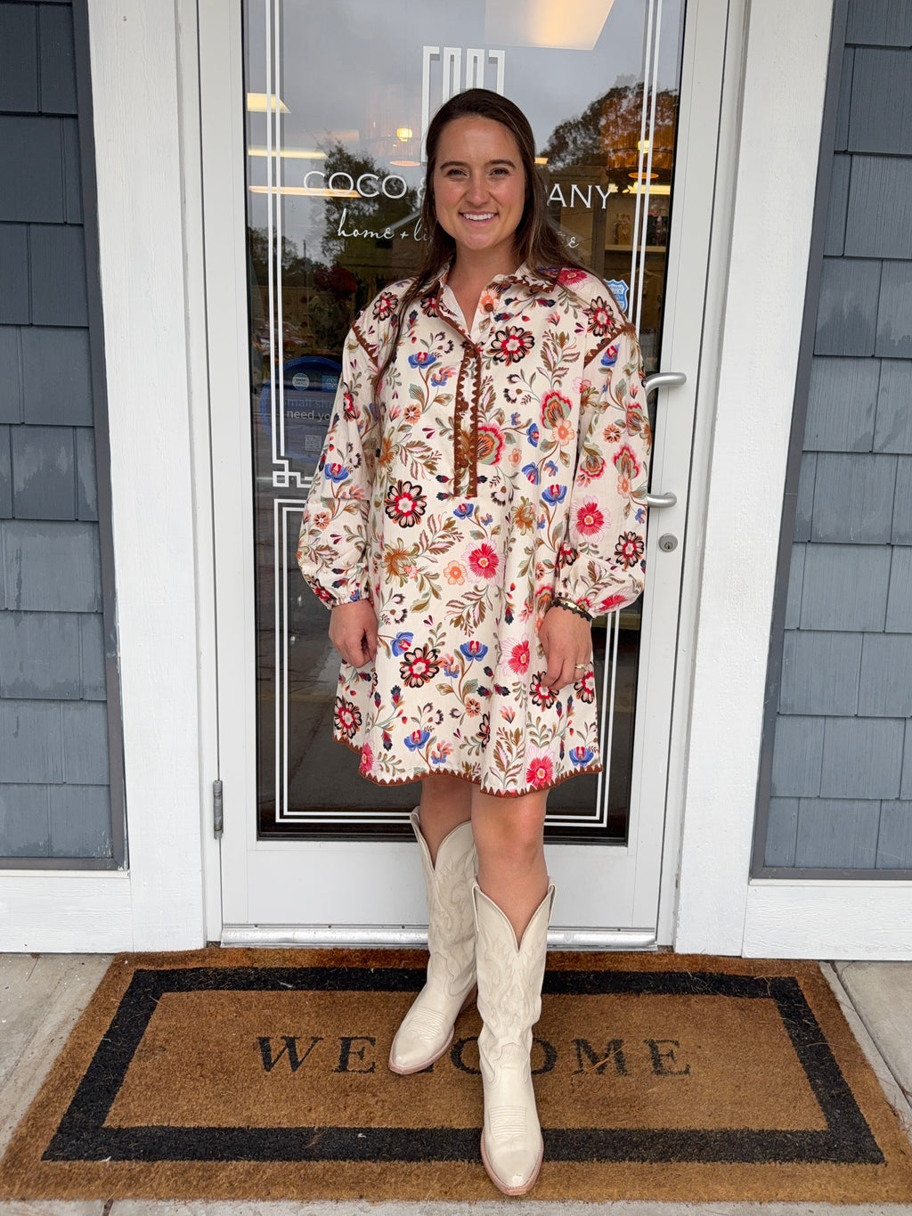 Floral Blanket Stitched Buttoned Dress