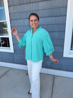 Emerald Balloon Sleeve Blouse