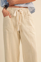 Taupe Natural Stripe Wide Leg Drawstring Pants