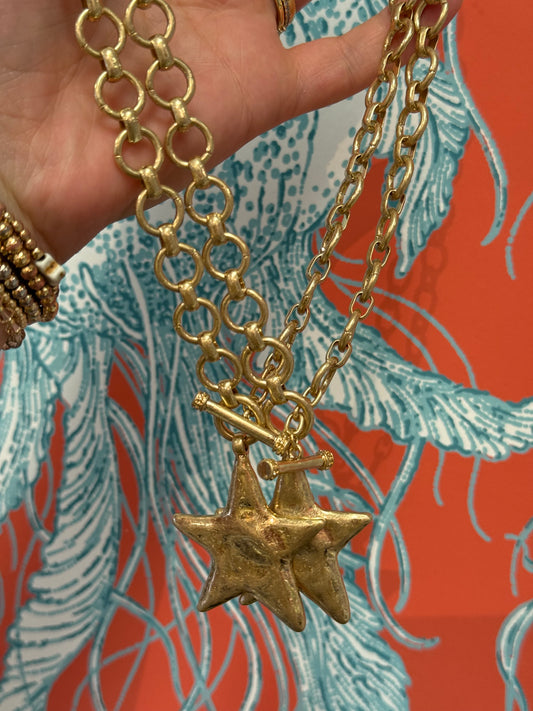 Vintage Gold Star Necklace & Earring Set