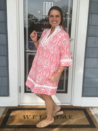 Pink Botanical 3/5 Sleeve Mini Dress