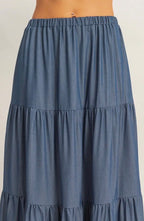 Denim 3-tier Elastic Waist Skirt