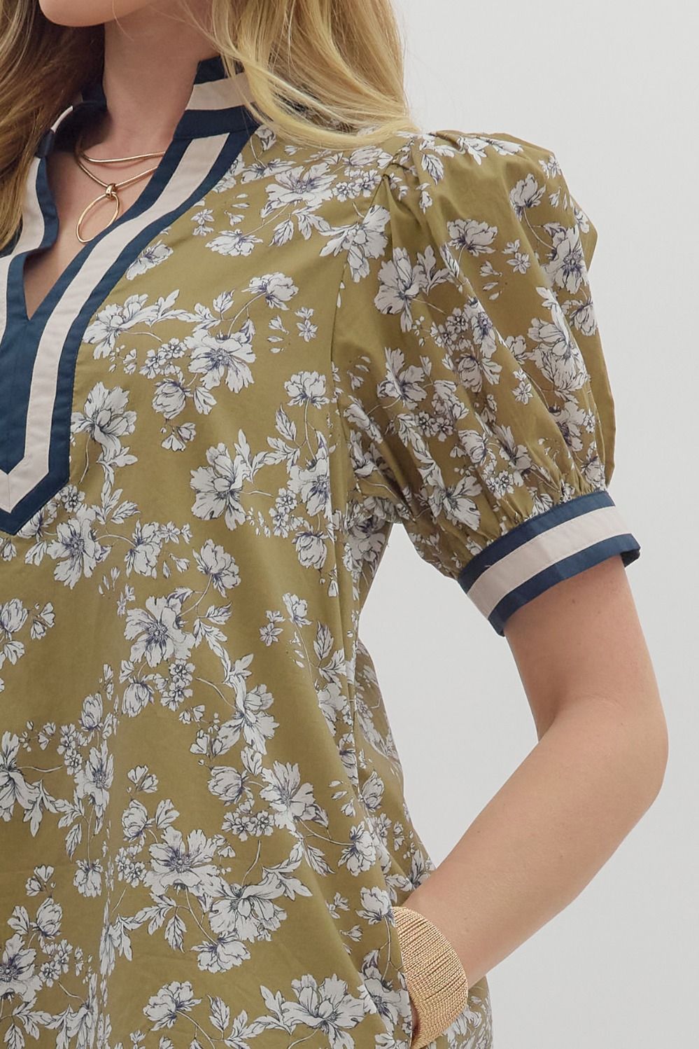 Olive Floral Print Mini Dress