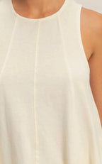 Sleeveless Round Neck Top & shorts Set- Cream