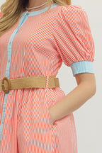 Orange & Blue Stripe Midi Dress w/ Belt