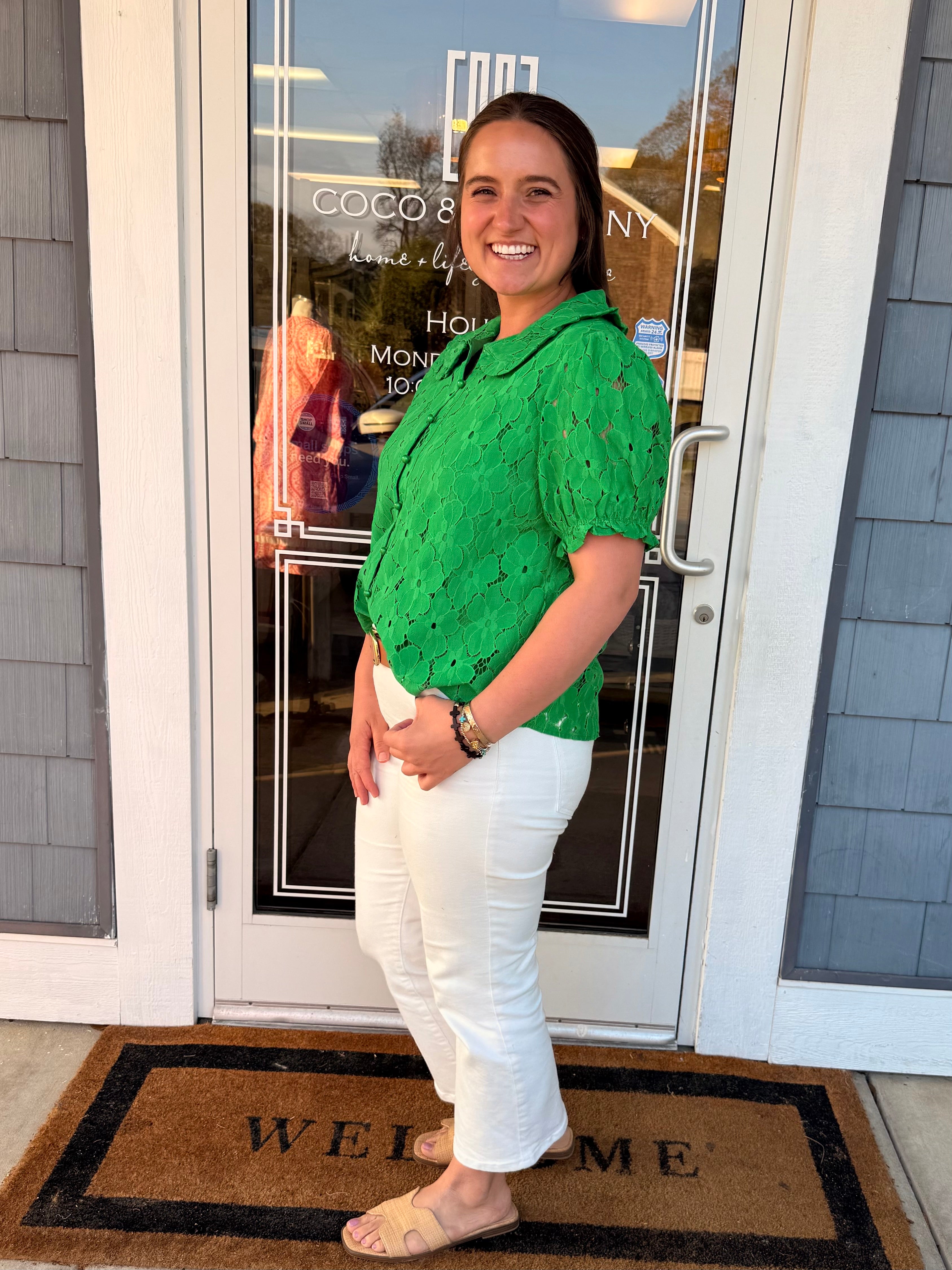 Kelly Green Peter Pan Collar Lace Top