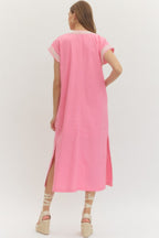 Pink Appliqué Trim Midi Dress SHIPS OR PICKUP FROM COCO 2/23/26