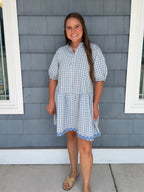 Sky Blue Gingham Button Down Ric Rac Dress