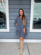 Blue Block Boho Mini Dress