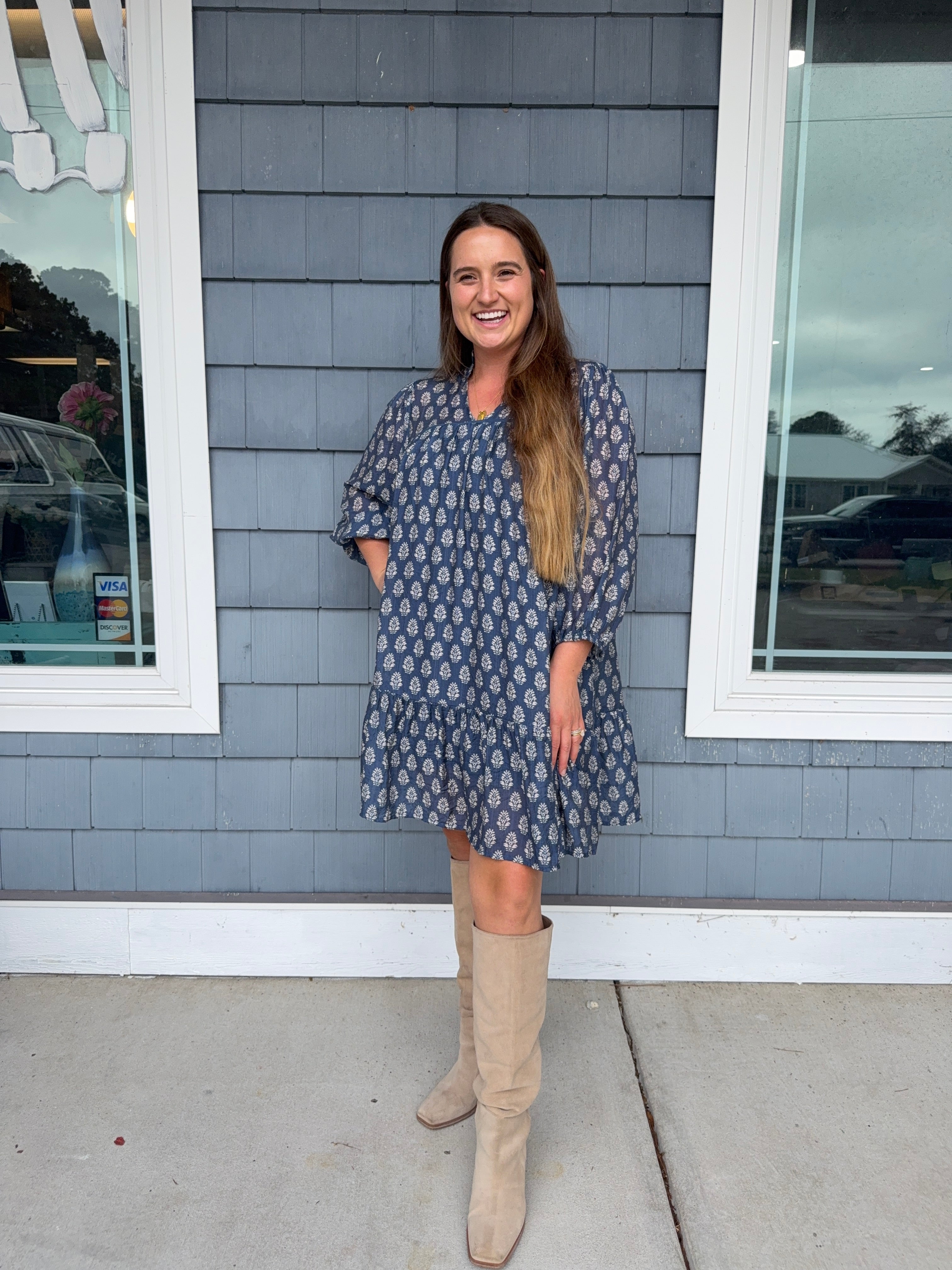 Blue Block Boho Mini Dress